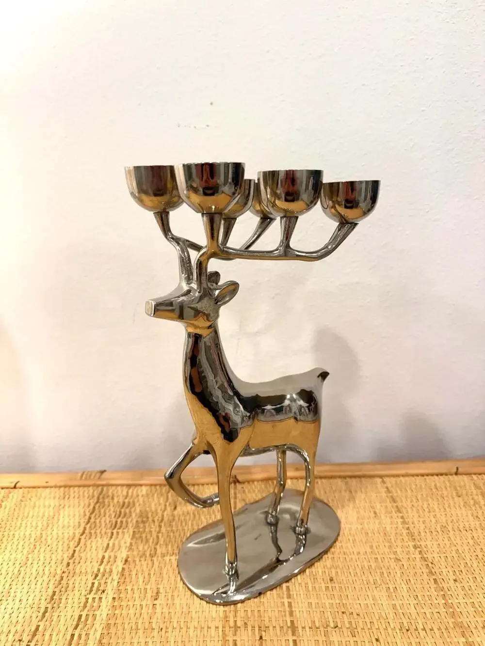 Pottery Barn Chrome Reindeer Six Point Tea Light Christmas Candleholder